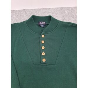 Stats Men's Green Long‎ Sleeve Button Neck Sweater XL 100% Acrylic